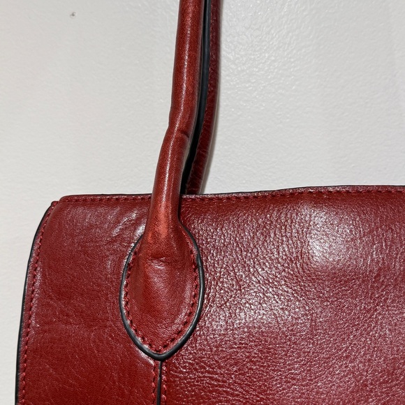 Wilsons Leather Roma Leather Push Lock Tote Handbag Dark Cherry Red Mahogany - Picture 14 of 15